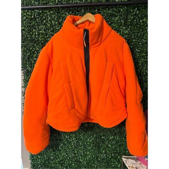 Free People Movement New Renegade Fleece puffer jacket orange Sz Large - Picture 3 of 10